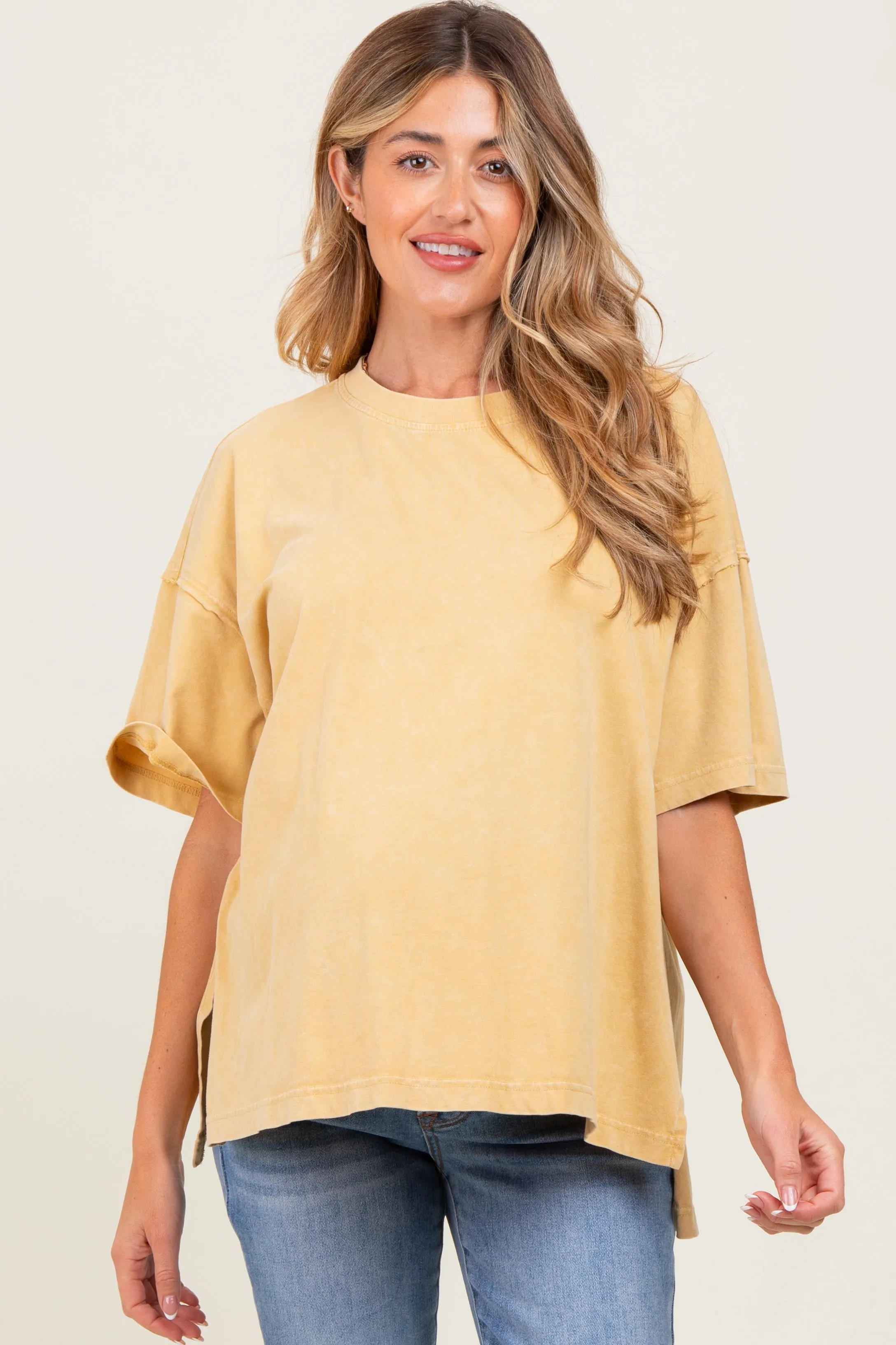 Yellow Washed Oversized Boxy Maternity Tee sold by Pinkblush