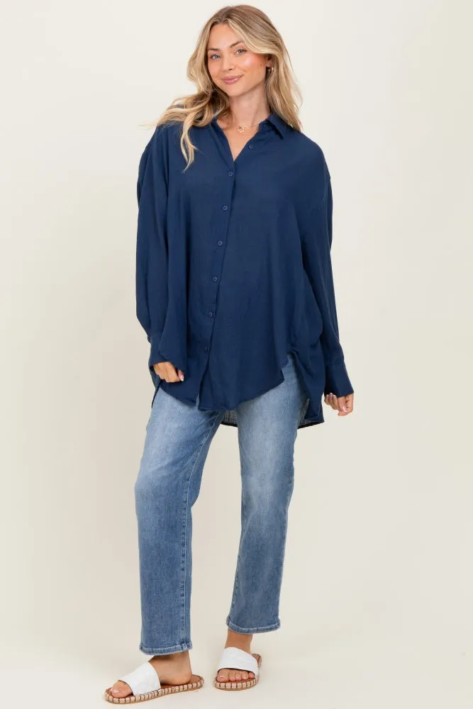 Navy Lightweight Sheer Button Down Blouse sold by Pinkblush product image thumbnail 2