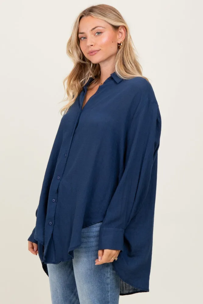 Navy Lightweight Sheer Button Down Blouse sold by Pinkblush product image thumbnail 3