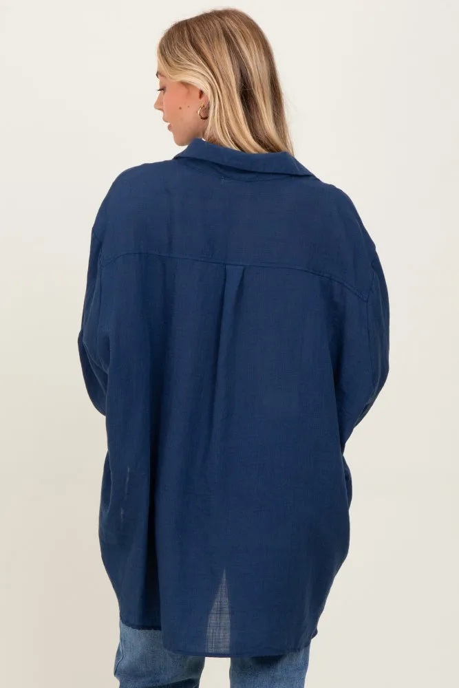 Navy Lightweight Sheer Button Down Blouse sold by Pinkblush product image thumbnail 4