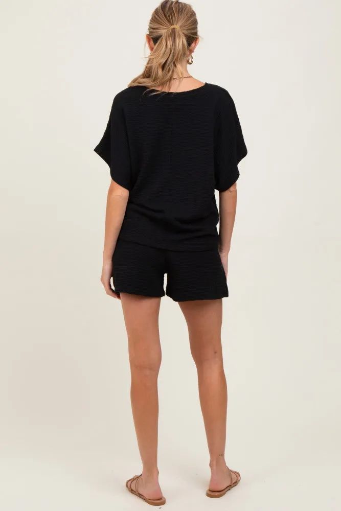Black Textured Modal Knit Loose Fit Maternity Top & Shorts Set sold by Pinkblush product image thumbnail 4