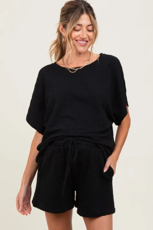 Black Textured Modal Knit Loose Fit Maternity Top & Shorts Set sold by Pinkblush
