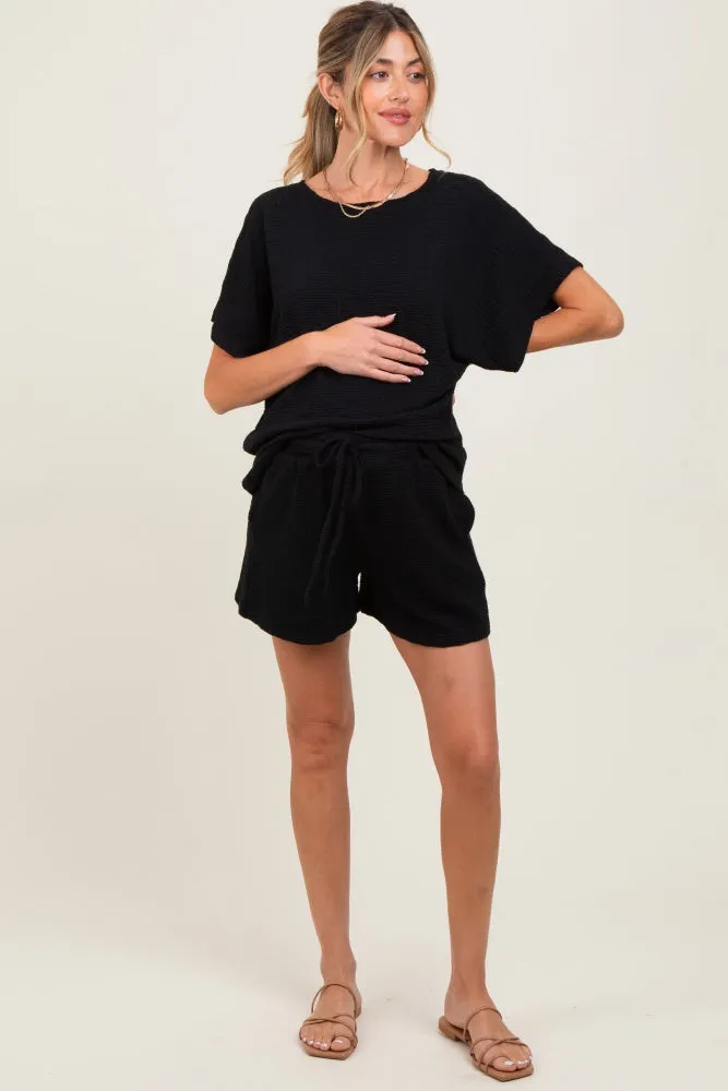 Black Textured Modal Knit Loose Fit Maternity Top & Shorts Set sold by Pinkblush product image thumbnail 2