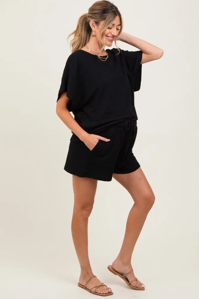 Black Textured Modal Knit Loose Fit Maternity Top & Shorts Set sold by Pinkblush product image thumbnail 3
