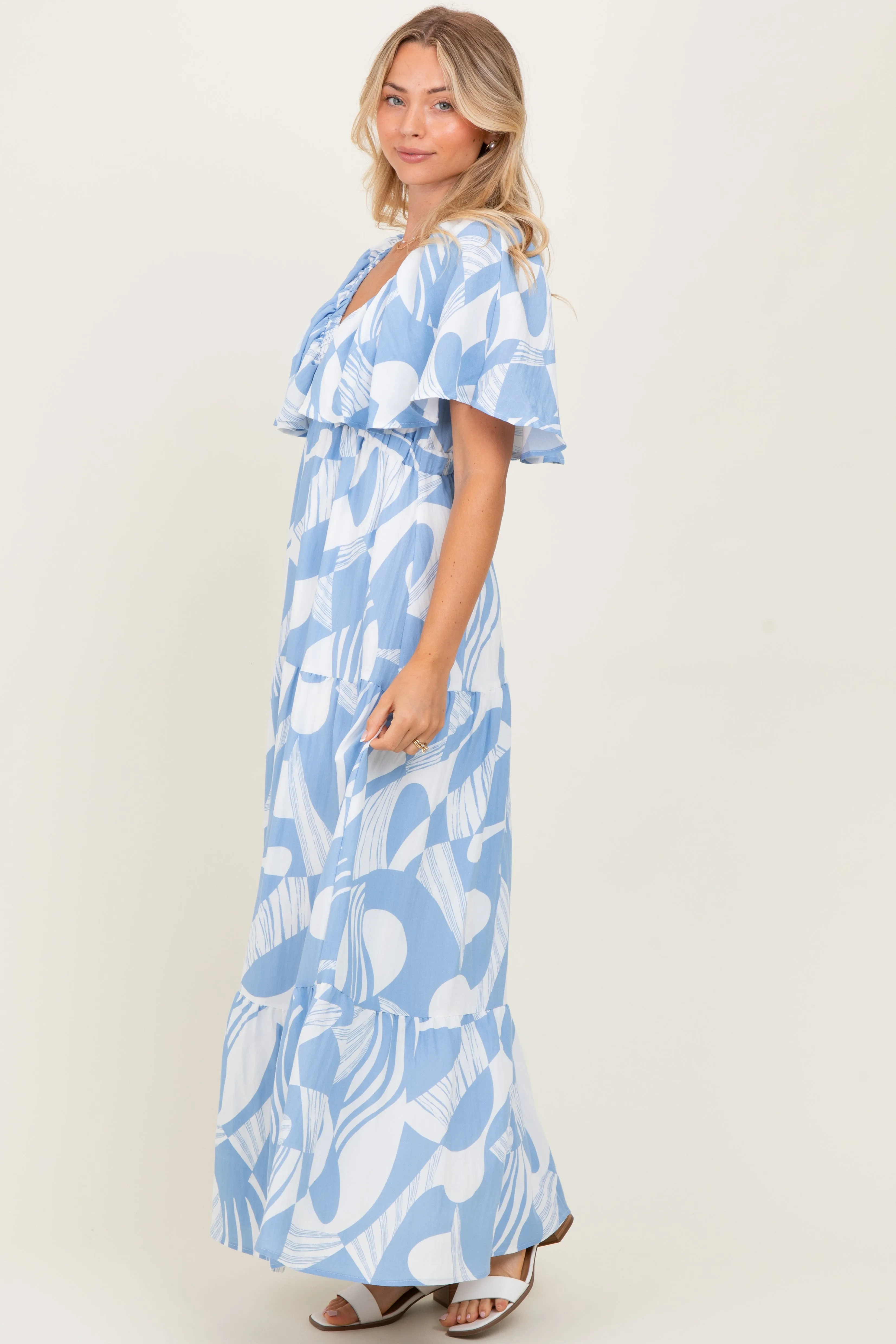 Blue Sleeveless Smocked Back Printed Maxi Dress sold by Pinkblush product image thumbnail 3