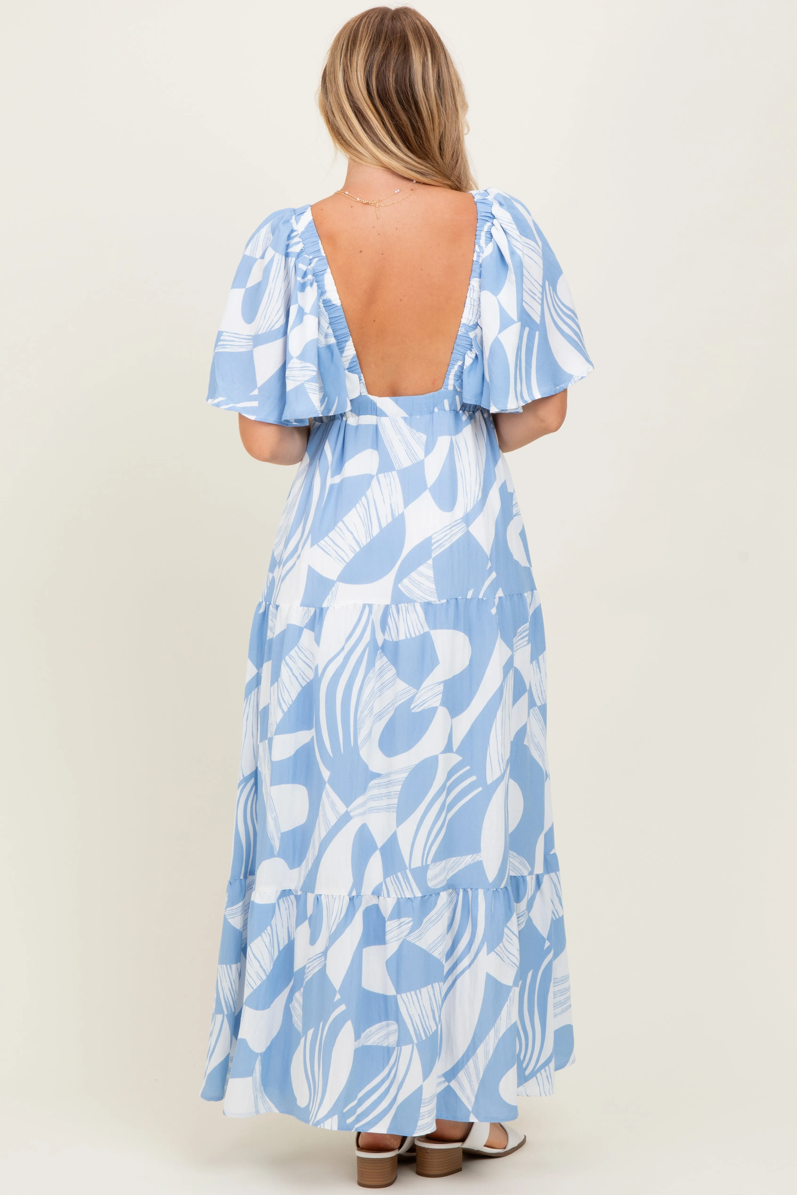 Blue Sleeveless Smocked Back Printed Maxi Dress sold by Pinkblush product image thumbnail 4