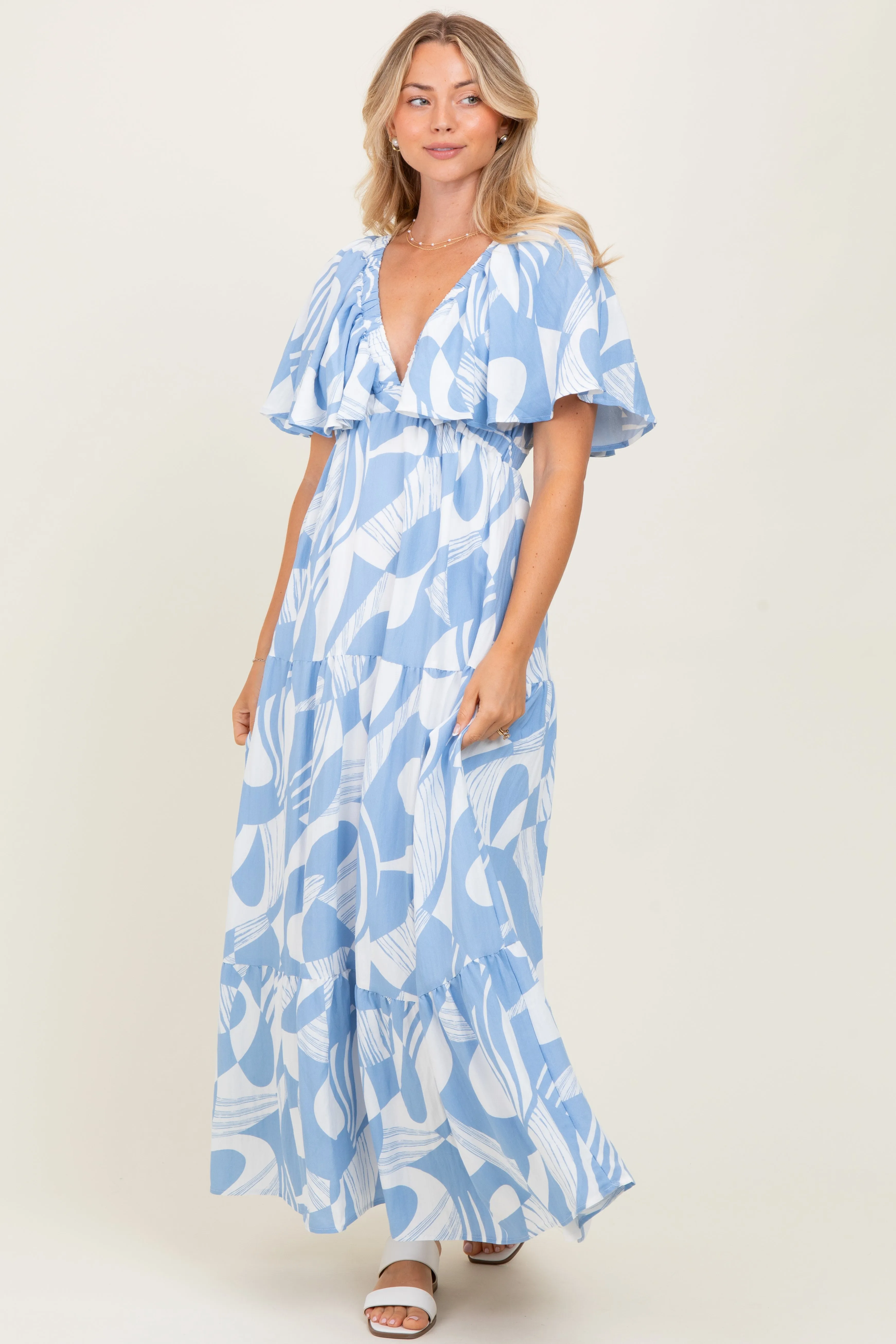 Blue Sleeveless Smocked Back Printed Maxi Dress sold by Pinkblush product image thumbnail 2