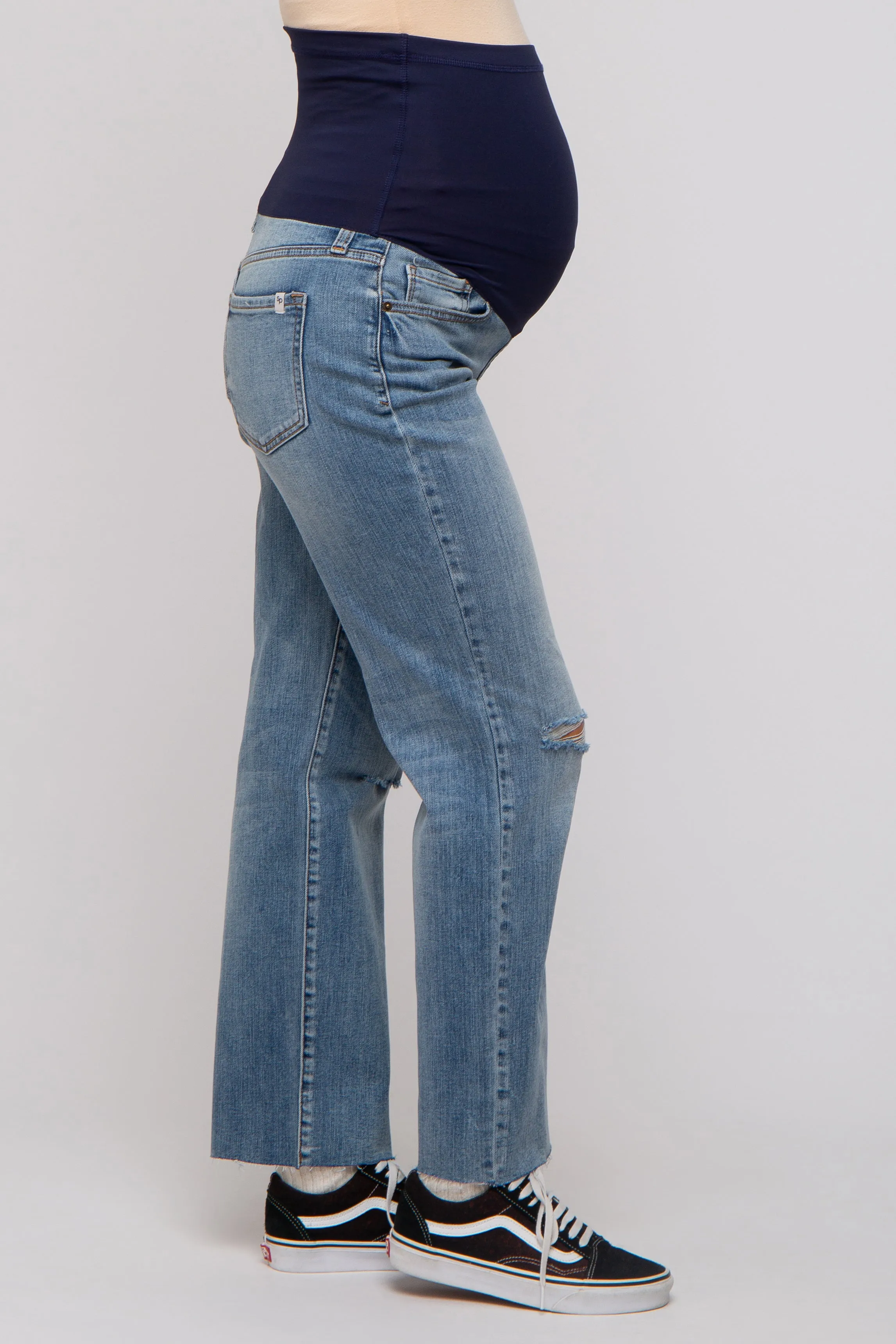 Blue Distressed Knee Straight Maternity Jeans sold by Pinkblush product image thumbnail 4