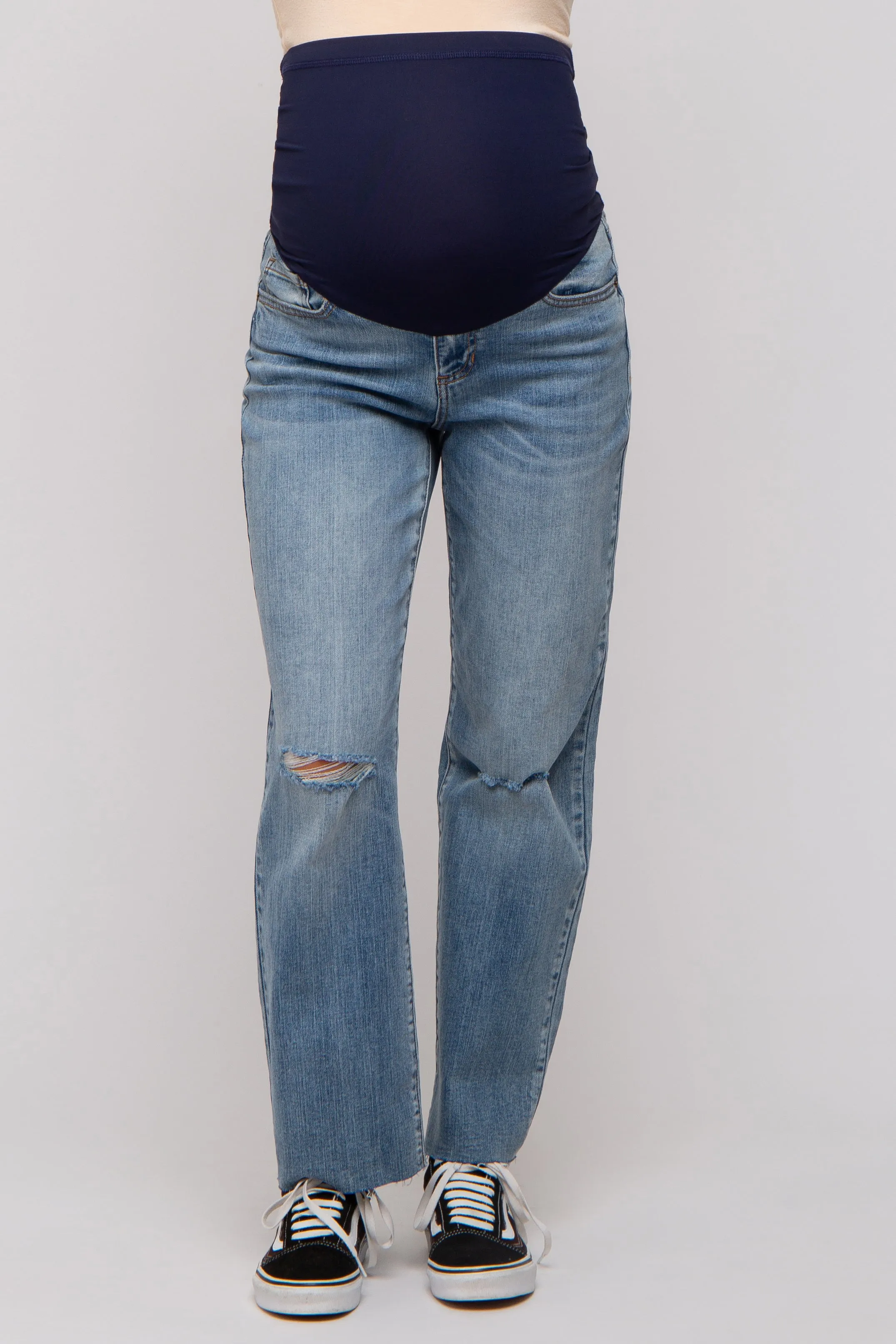 Blue Distressed Knee Straight Maternity Jeans sold by Pinkblush product image thumbnail 3
