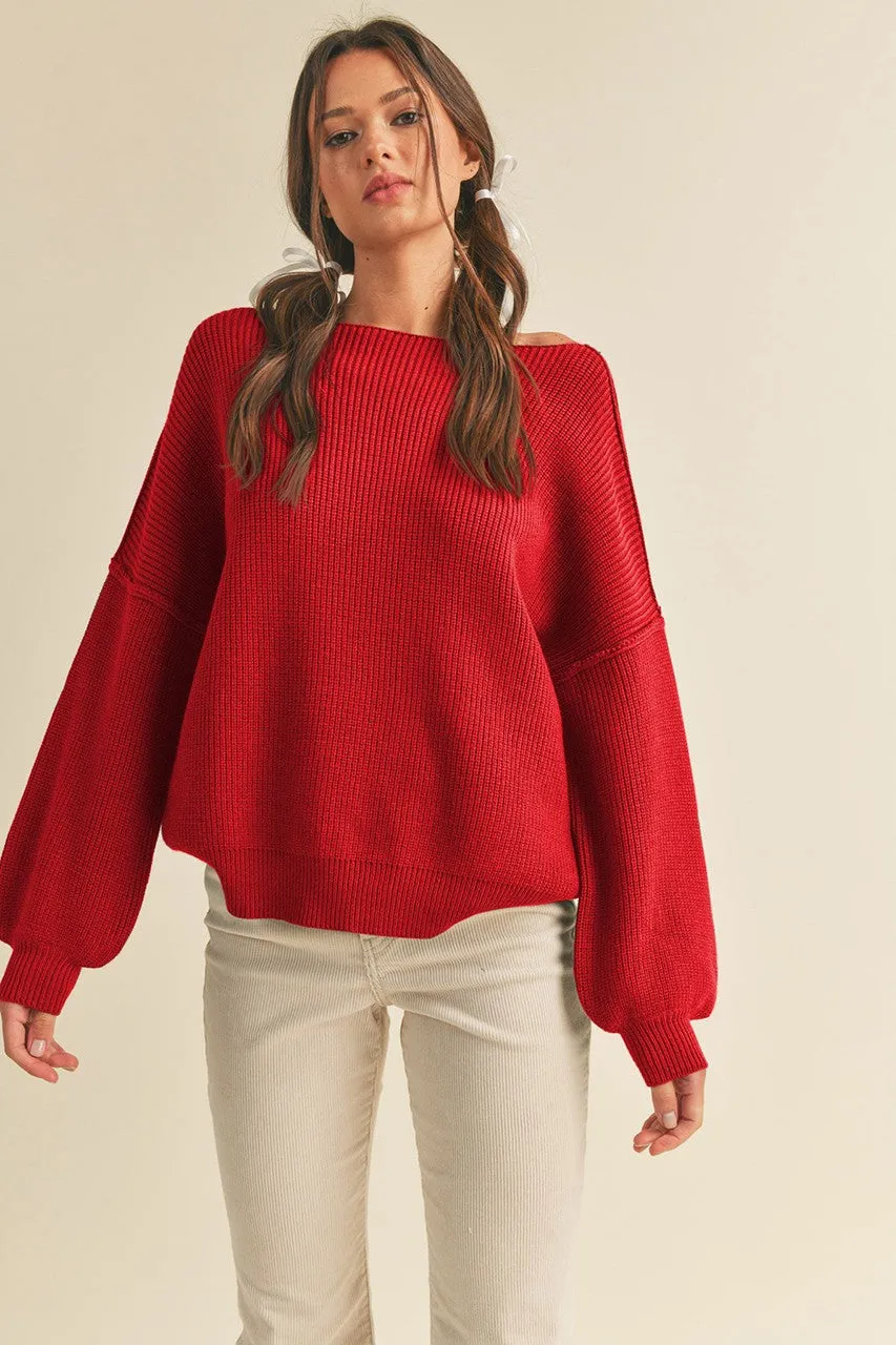 Red Balloon Sleeve Boat Neck Knit Maternity Sweater sold by Pinkblush product image thumbnail 5