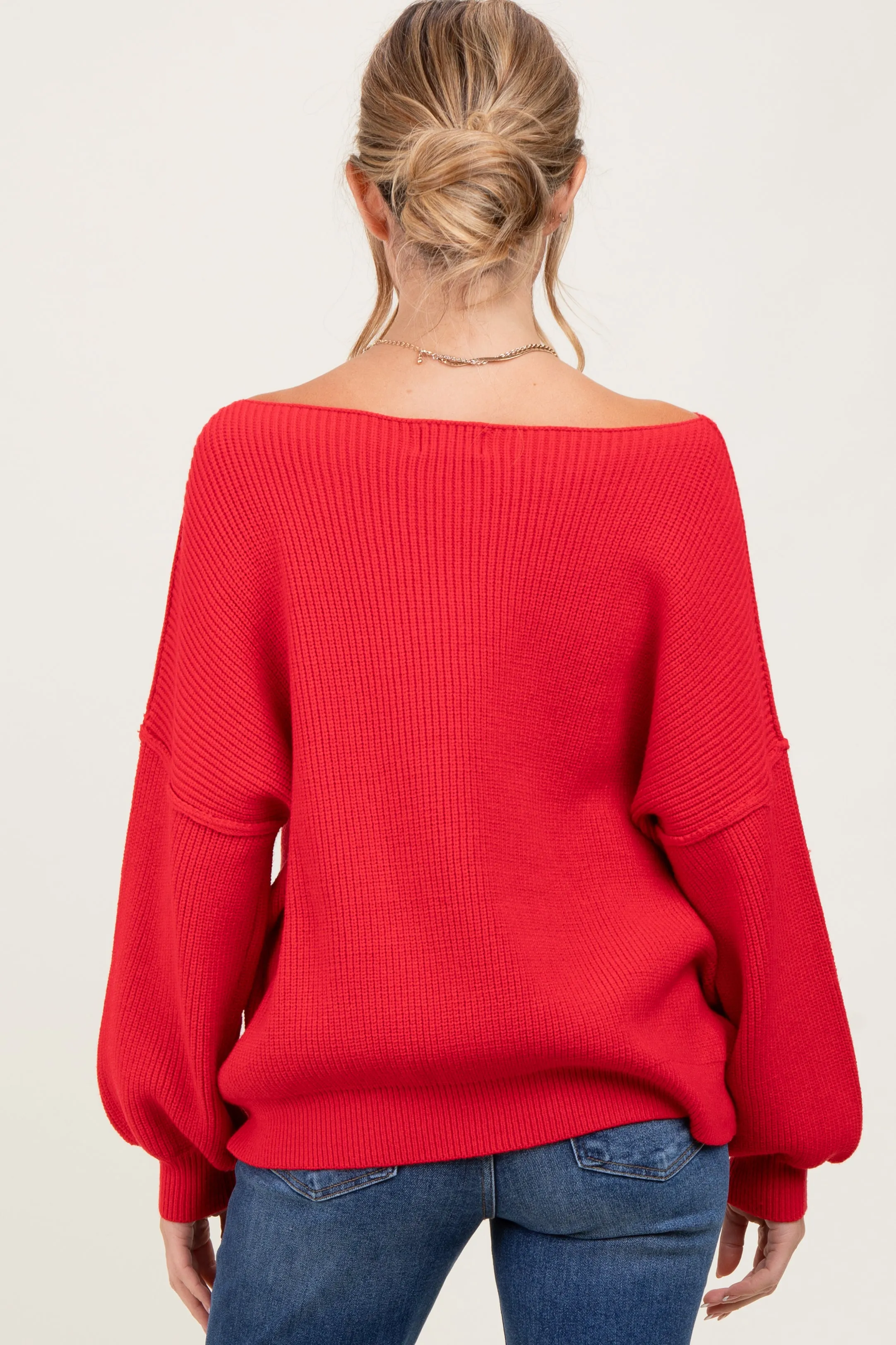 Red Balloon Sleeve Boat Neck Knit Maternity Sweater sold by Pinkblush product image thumbnail 4