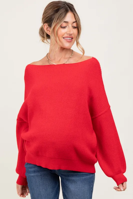Red Balloon Sleeve Boat Neck Knit Maternity Sweater sold by Pinkblush