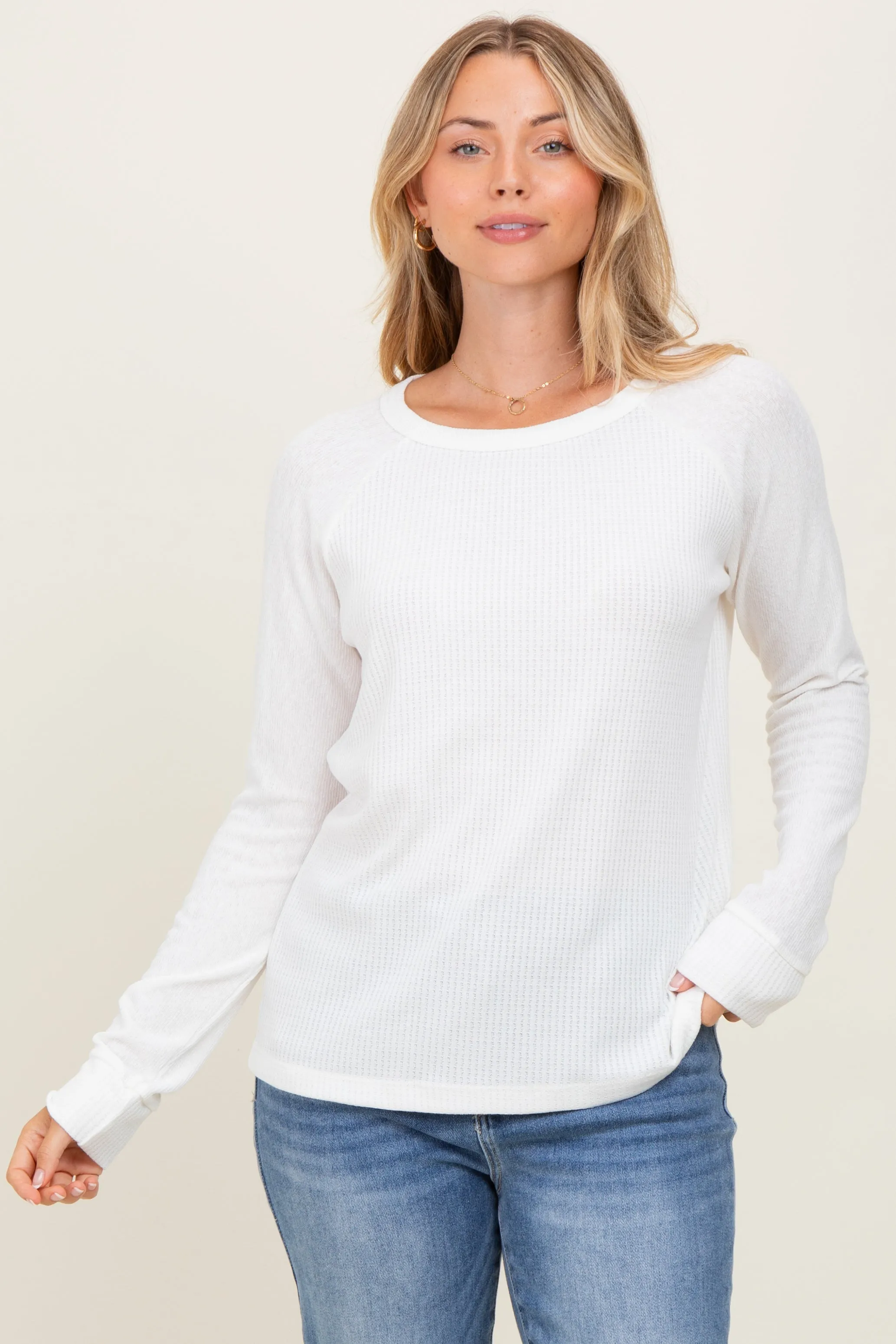 Ivory Waffle Knit Long Sleeve Top sold by Pinkblush