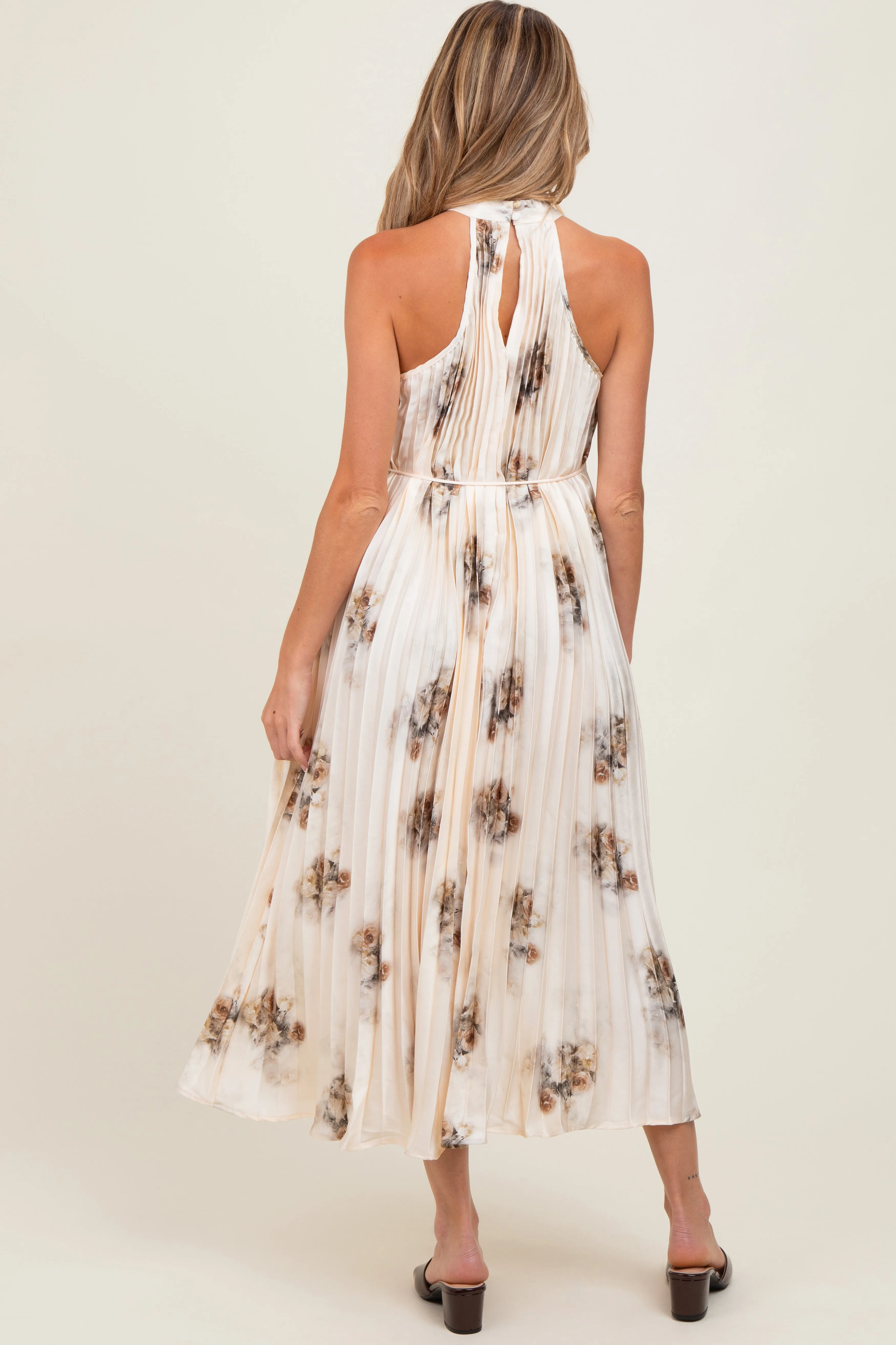 Cream Printed Pleated Maternity Halter Dress sold by Pinkblush product image thumbnail 4