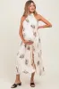 Cream Printed Pleated Maternity Halter Dress sold by Pinkblush