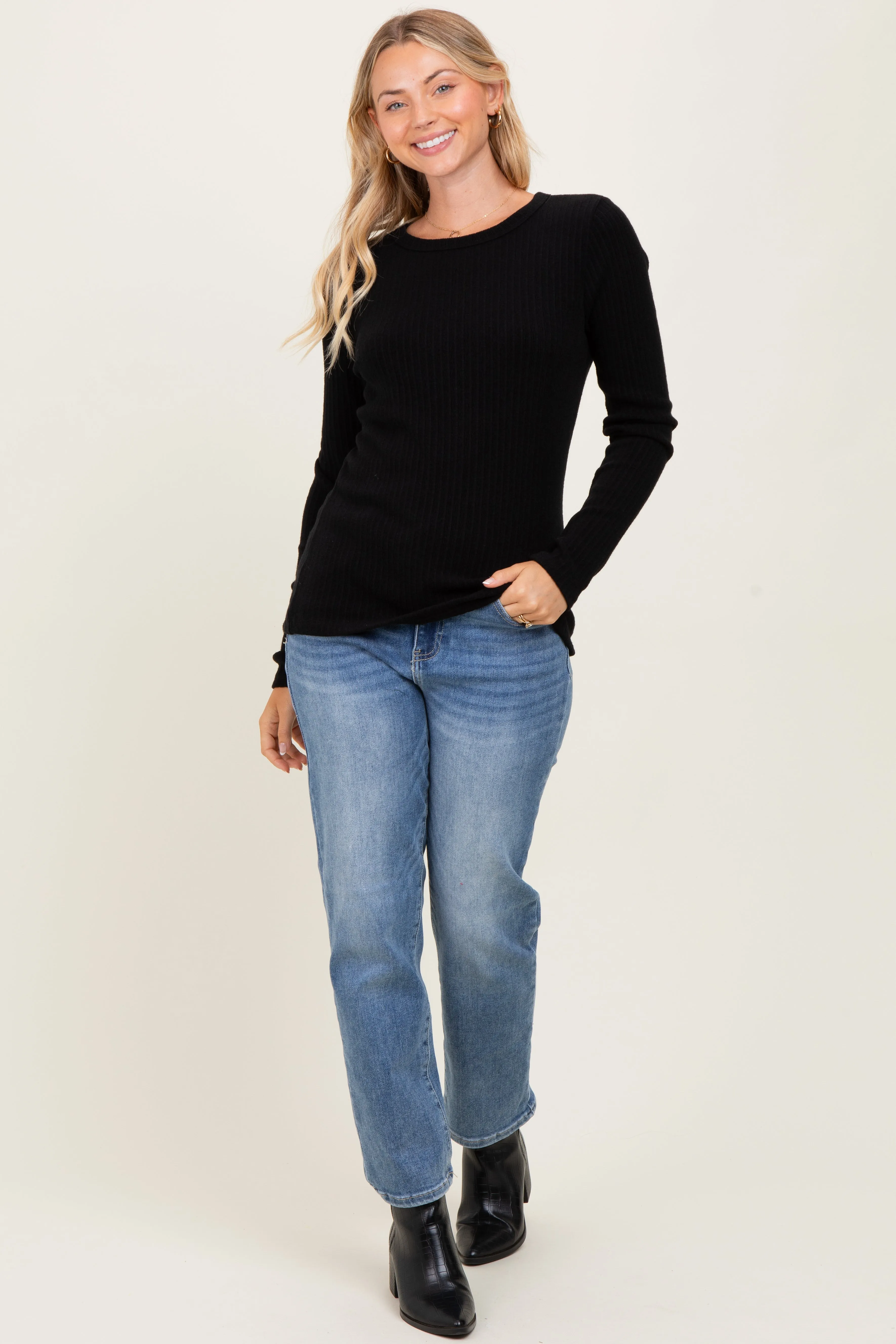 Black Ribbed Knit Long Sleeve Top sold by Pinkblush product image thumbnail 2