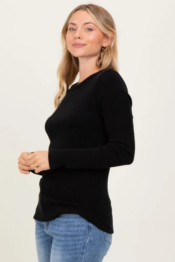 Black Ribbed Knit Long Sleeve Top sold by Pinkblush product image thumbnail 3