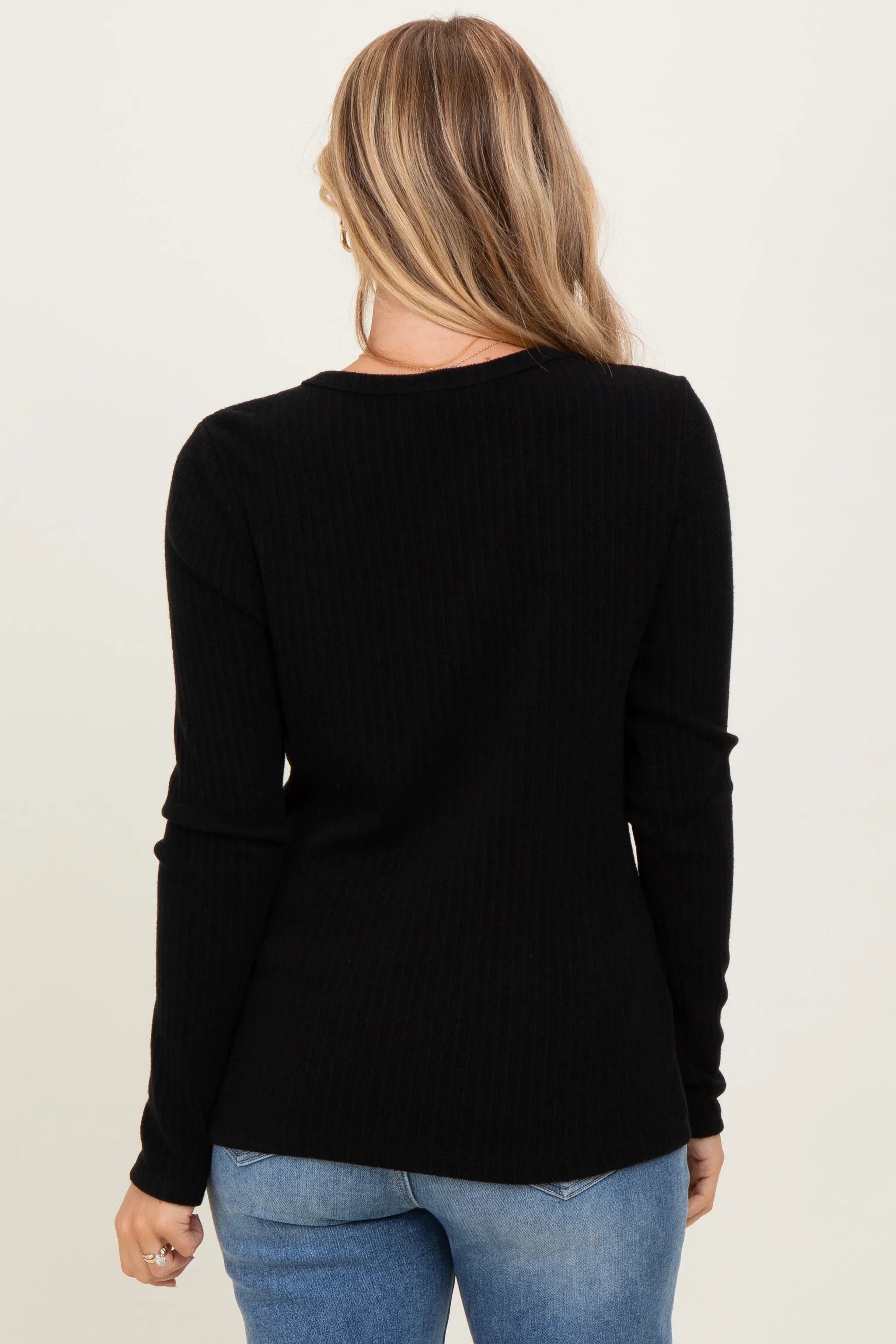 Black Ribbed Knit Long Sleeve Top sold by Pinkblush product image thumbnail 4