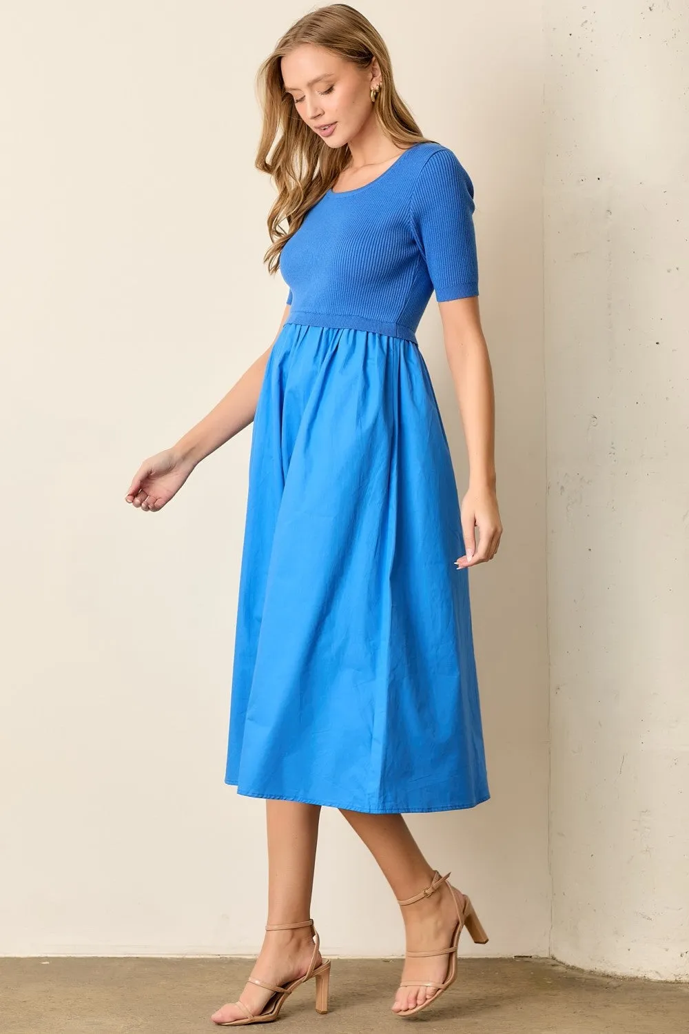 Blue Contrast Knit Top Midi Dress sold by Pinkblush product image thumbnail 2