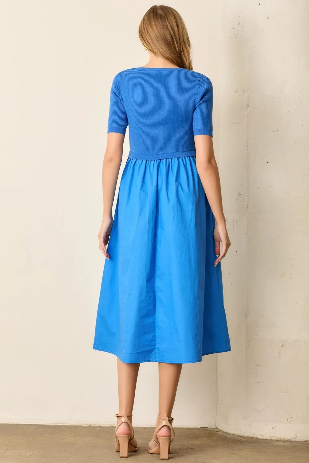 Blue Contrast Knit Top Midi Dress sold by Pinkblush product image thumbnail 3