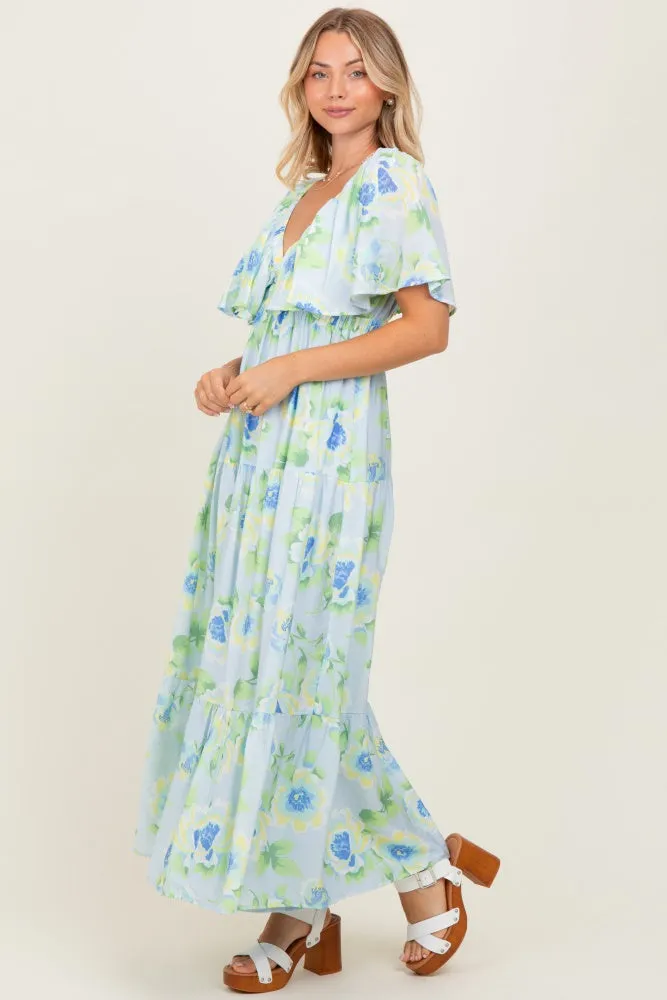 Sky Blue Floral Print Maxi Dress sold by Pinkblush product image thumbnail 3