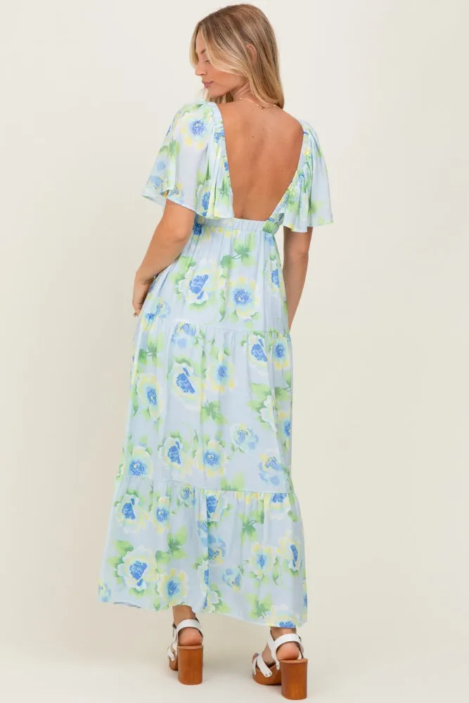 Sky Blue Floral Print Maxi Dress sold by Pinkblush product image thumbnail 4