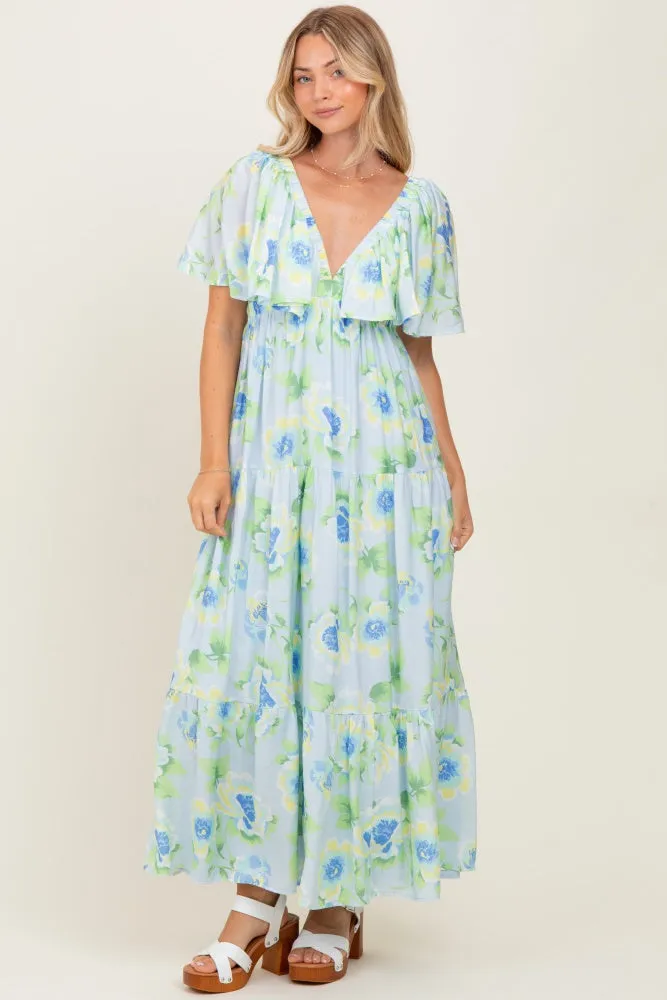 Sky Blue Floral Print Maxi Dress sold by Pinkblush