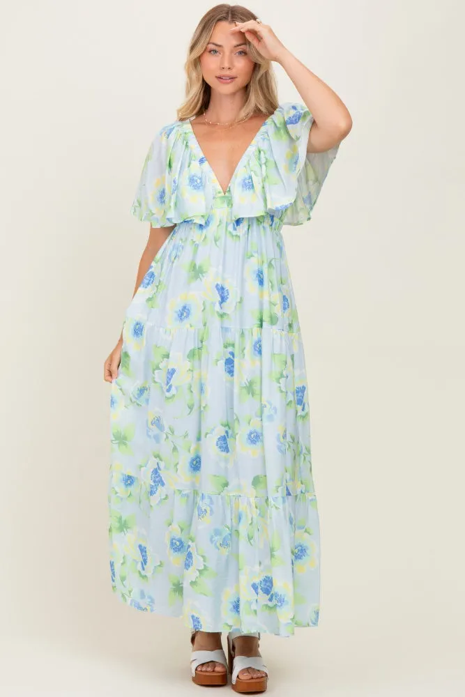 Sky Blue Floral Print Maxi Dress sold by Pinkblush product image thumbnail 2
