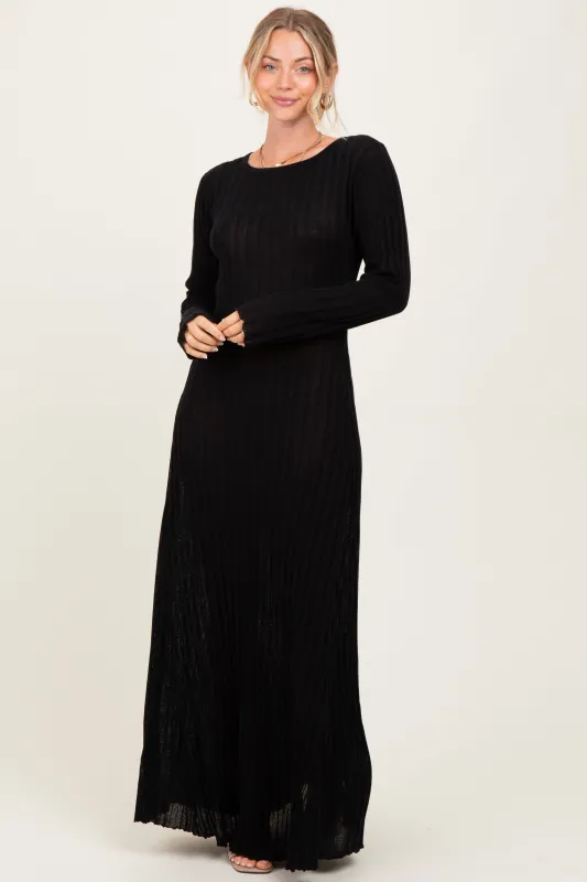 Black Ribbed Long Sleeve Maxi Dress sold by Pinkblush