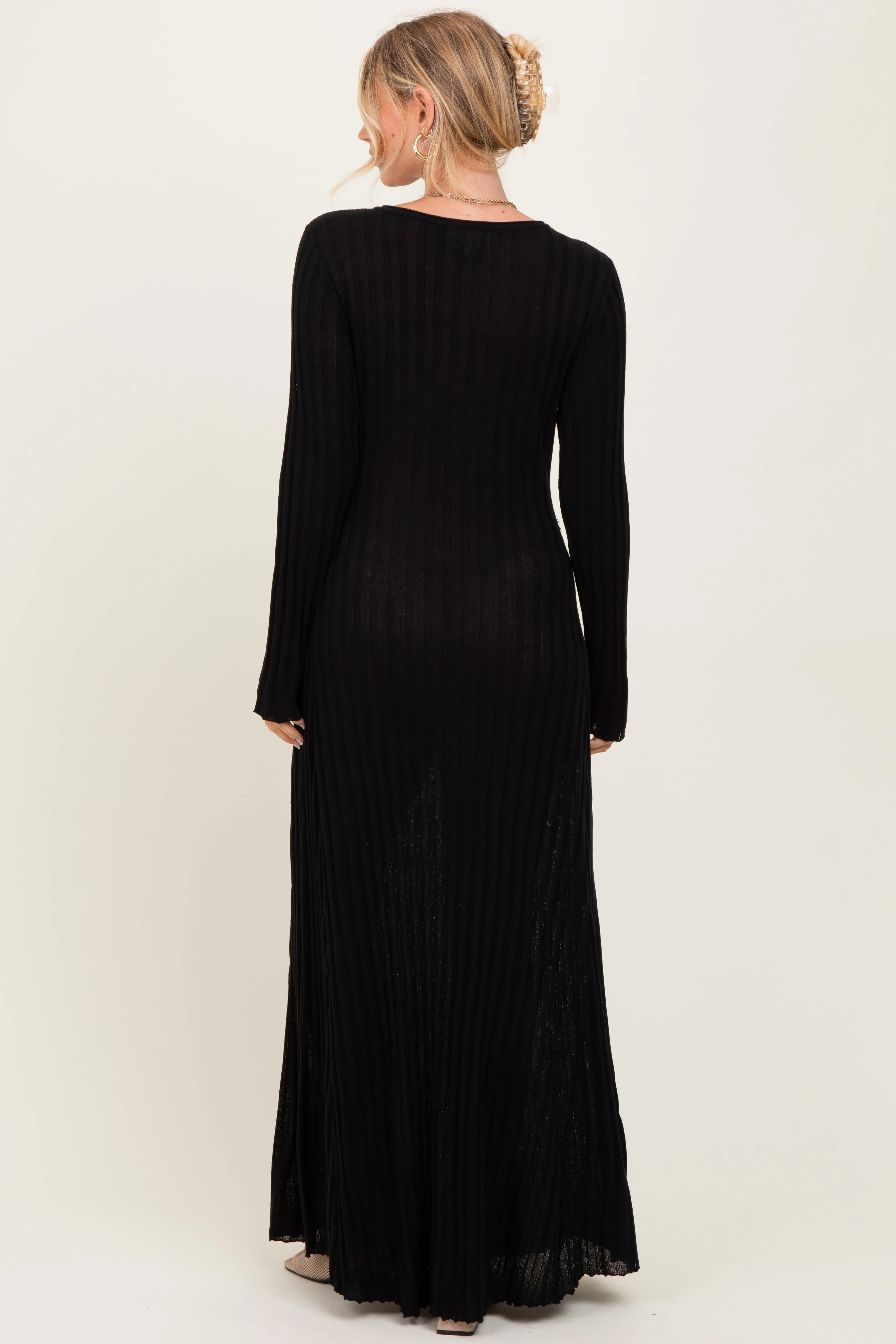 Black Ribbed Long Sleeve Maxi Dress sold by Pinkblush product image thumbnail 4