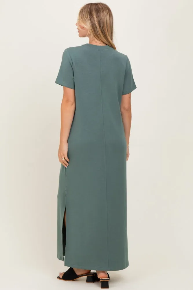 Light Olive Basic Side Slit Short Sleeve Midi Dress sold by Pinkblush product image thumbnail 4