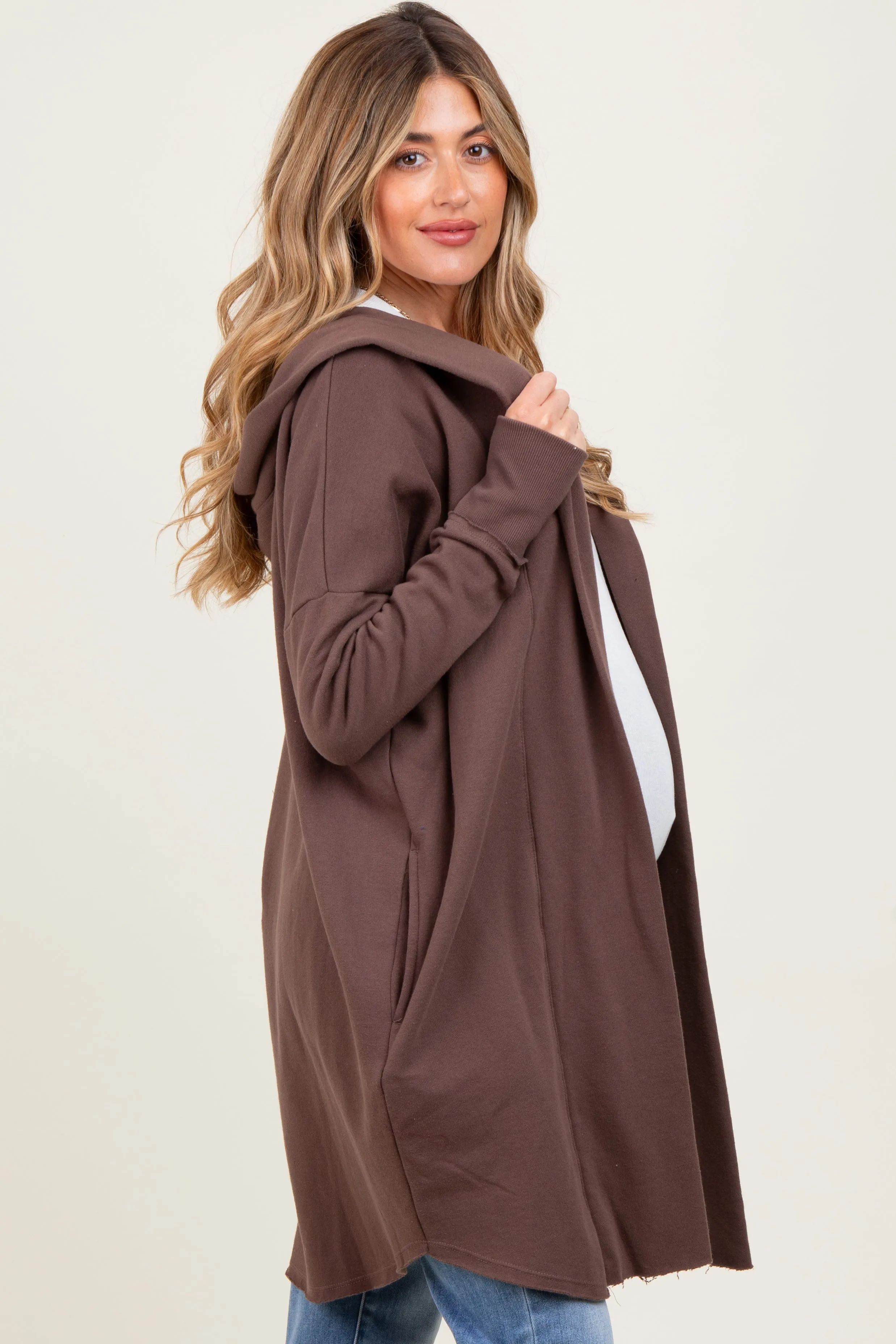 Mocha Hooded Long Maternity Cardigan sold by Pinkblush product image thumbnail 3