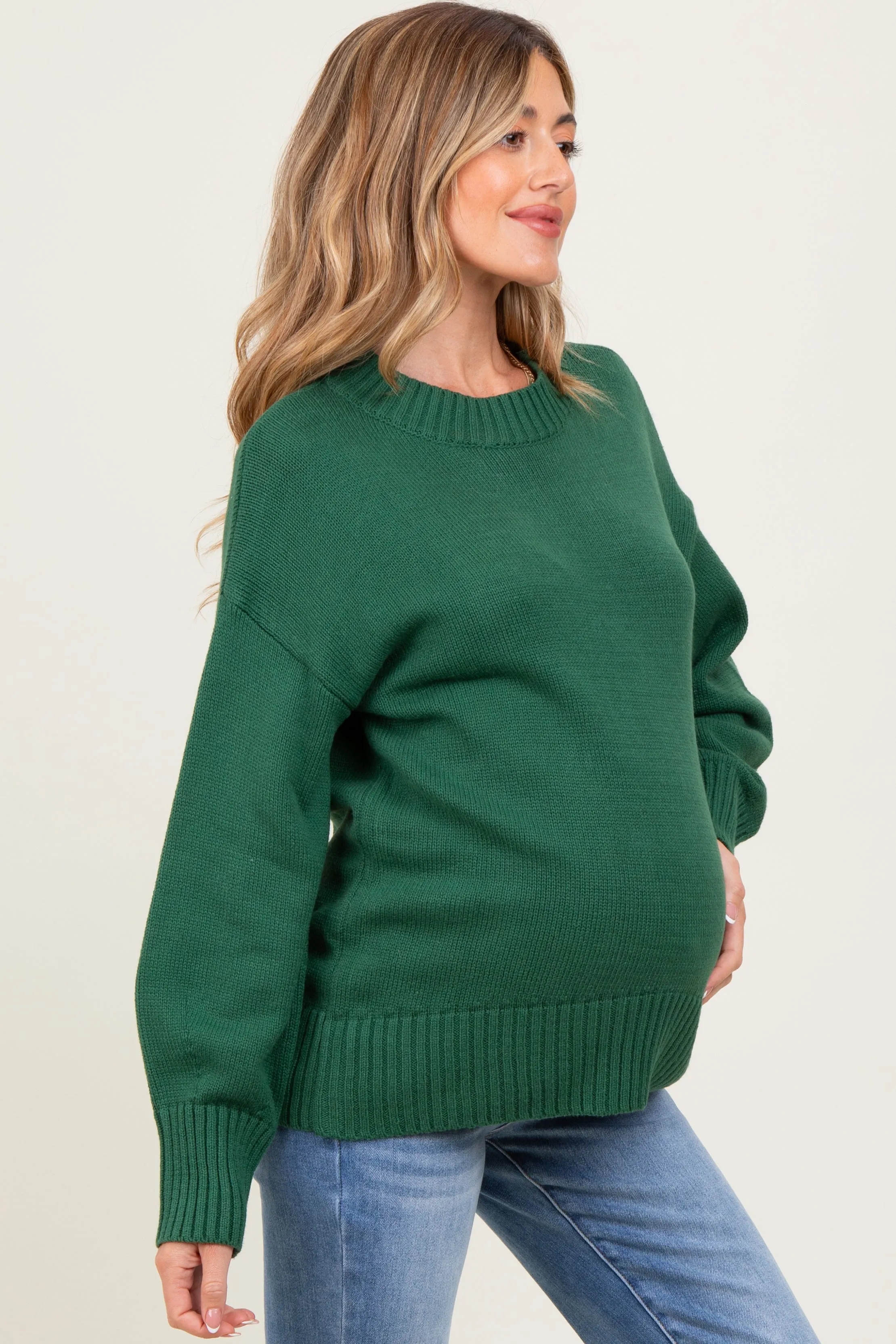 Green Drop Shoulder Oversized Maternity Sweater sold by Pinkblush product image thumbnail 3
