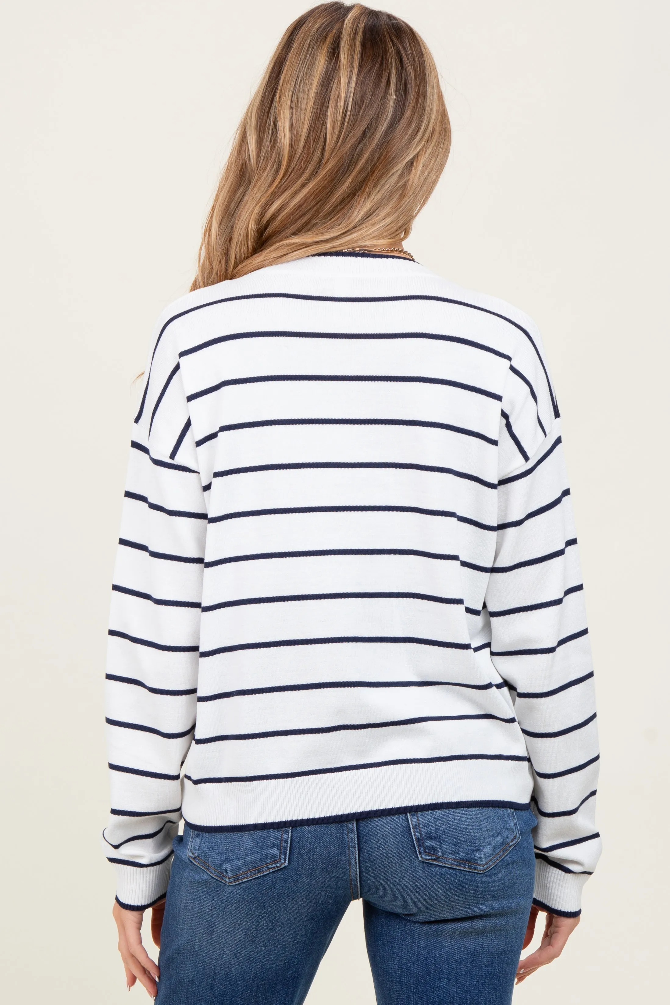 White Striped Drop Shoulder Maternity Sweater sold by Pinkblush product image thumbnail 4