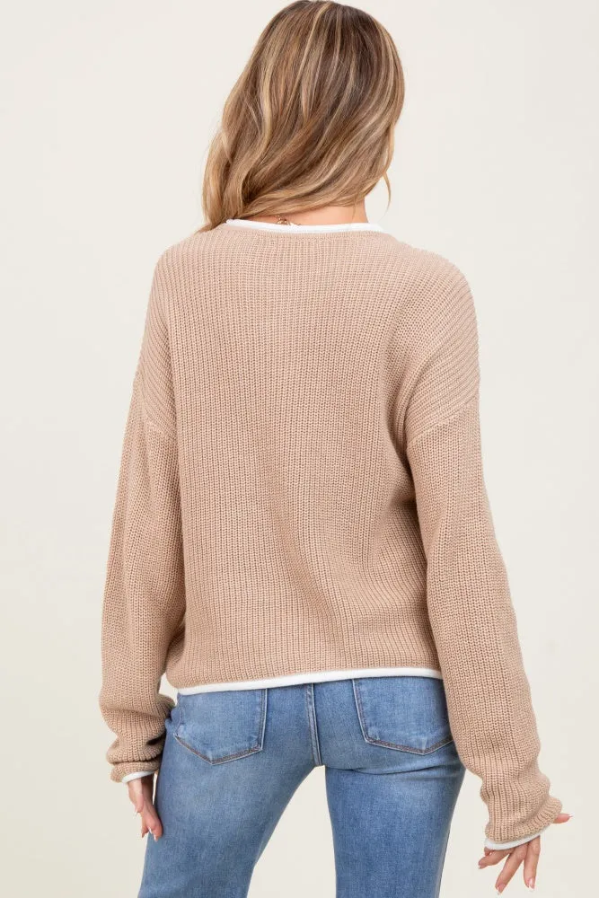 Taupe Contrast Trim Maternity Sweater sold by Pinkblush product image thumbnail 3