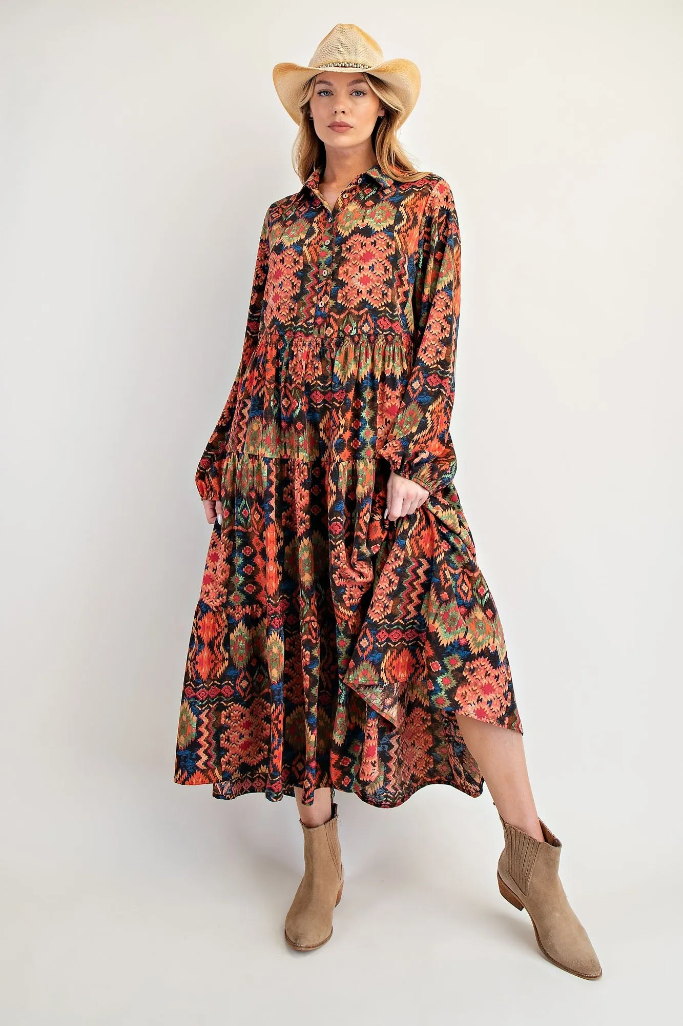 Black Printed Button Detail Tiered Maternity Midi Dress sold by Pinkblush product image thumbnail 5