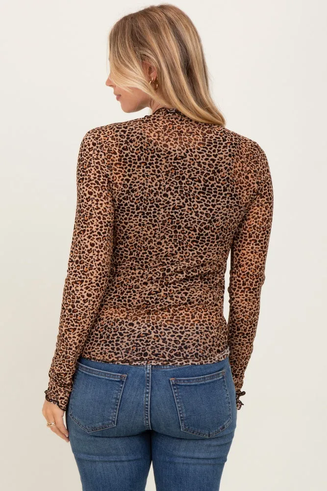 Mocha Animal Print Mesh Ruffle Neck Top sold by Pinkblush product image thumbnail 4