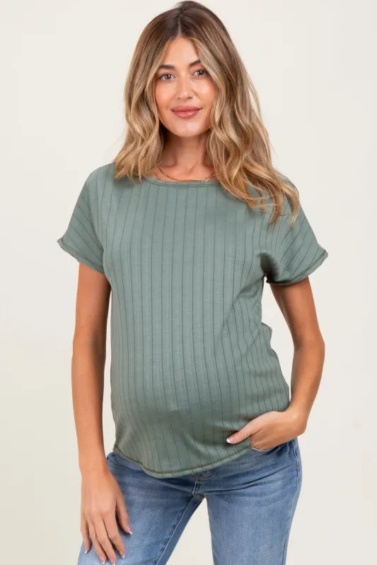 Olive Ribbed Relaxed Maternity Tee sold by Pinkblush