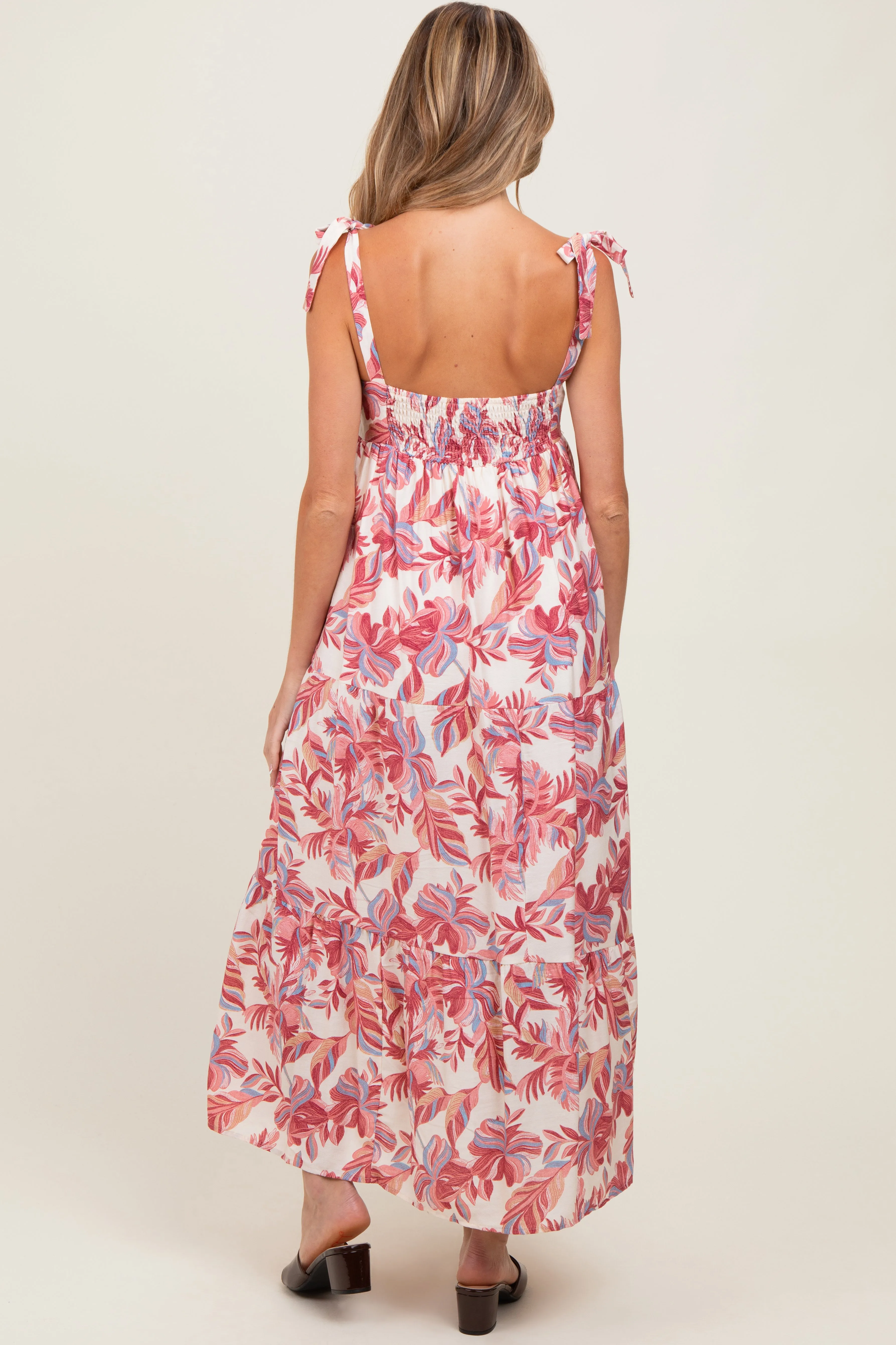 Mauve Floral Shoulder Tie Maternity Midi Dress sold by Pinkblush product image thumbnail 4