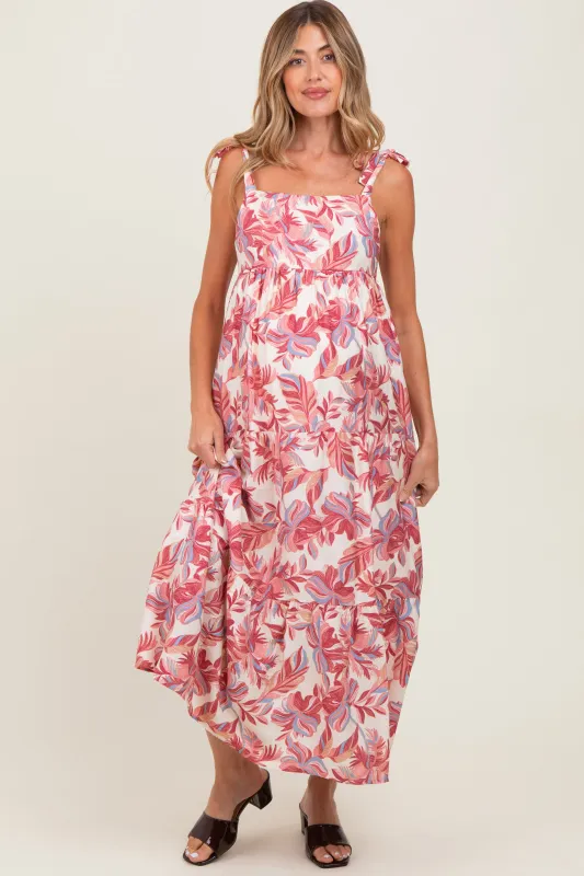 Mauve Floral Shoulder Tie Maternity Midi Dress sold by Pinkblush