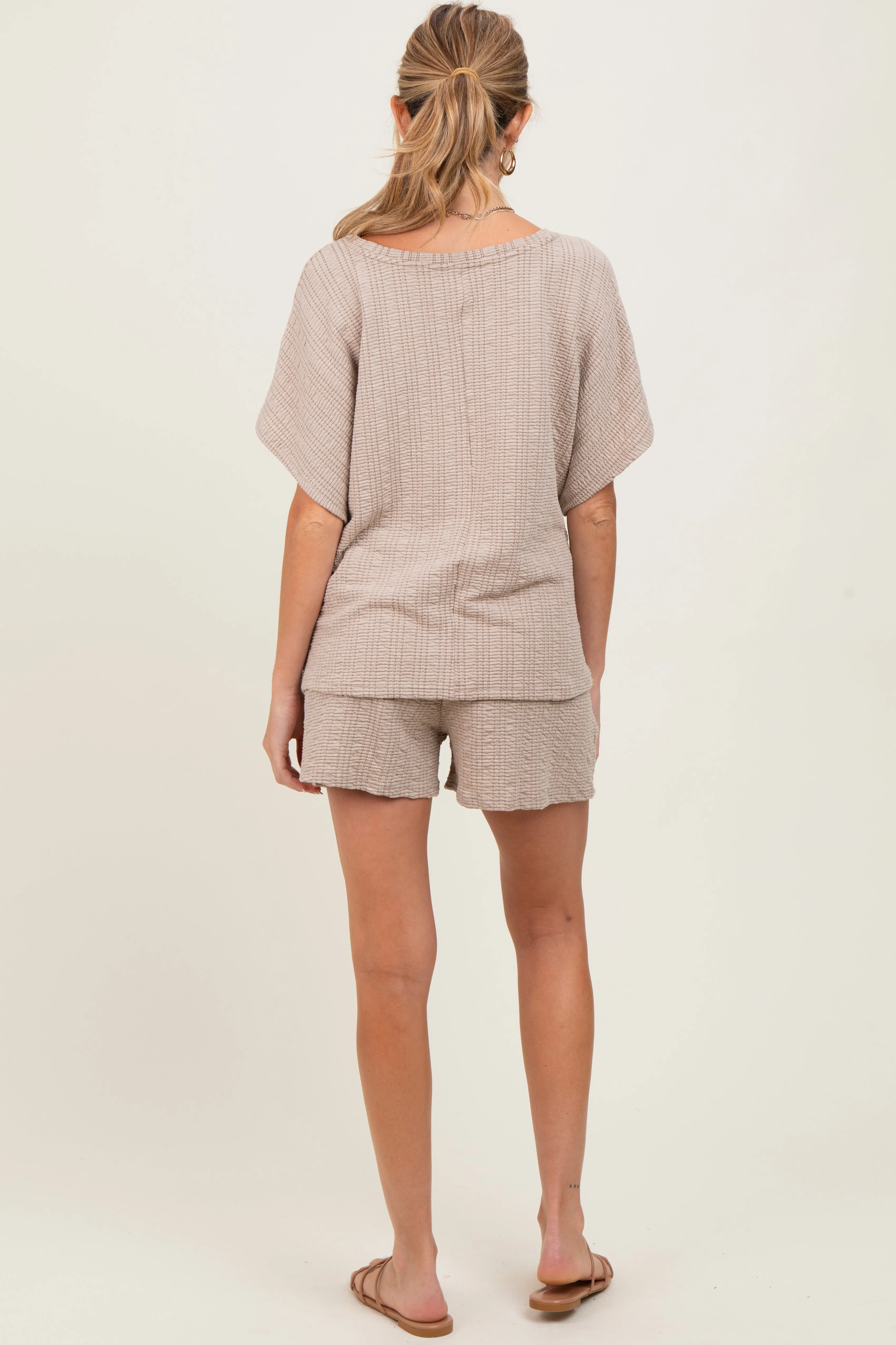 Taupe Textured Knit Dolman Sleeve Top Shorts Maternity Set sold by Pinkblush product image thumbnail 4