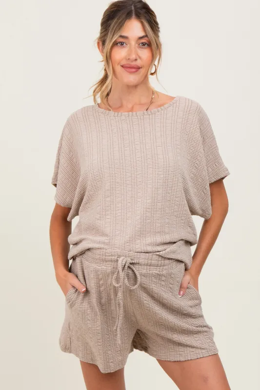 Taupe Textured Knit Dolman Sleeve Top Shorts Maternity Set sold by Pinkblush