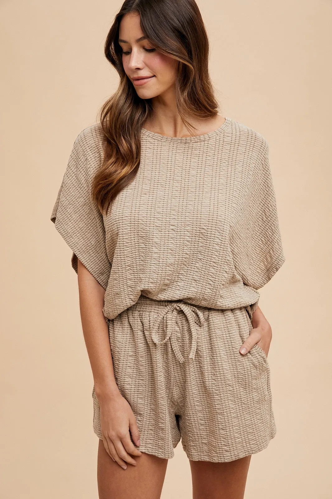 Taupe Textured Knit Dolman Sleeve Top Shorts Maternity Set sold by Pinkblush product image thumbnail 5