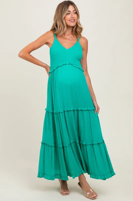 Emerald Swiss Dot Smocked Sleeveless Maternity Maxi Dress sold by Pinkblush