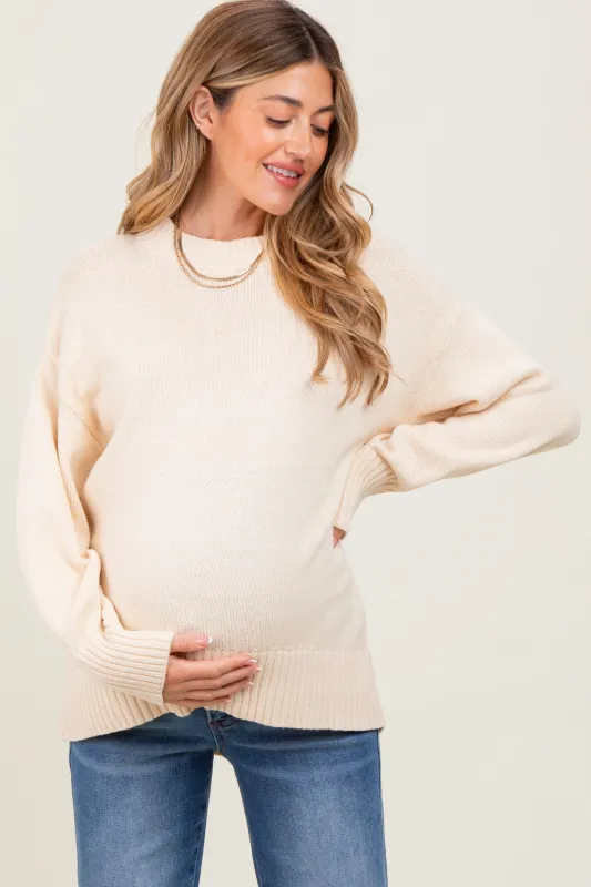 Cream Drop Shoulder Oversized Maternity Sweater sold by Pinkblush