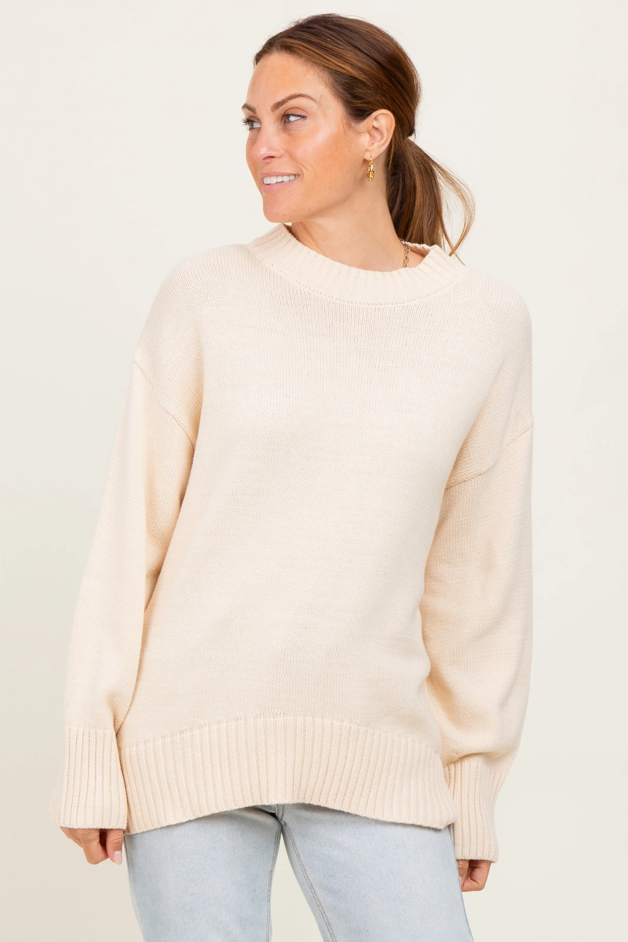 Cream Drop Shoulder Oversized Maternity Sweater sold by Pinkblush product image thumbnail 5