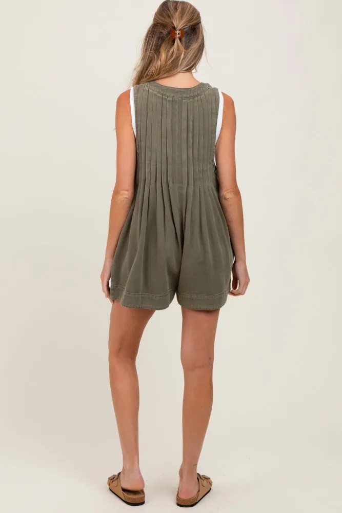 Olive Deep V-Neck Pleated Front Tie Sleeveless Maternity Romper sold by Pinkblush product image thumbnail 4