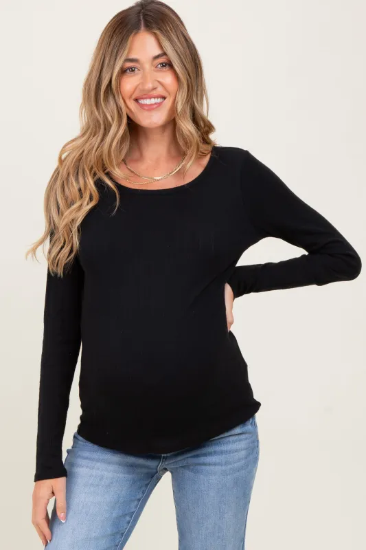 Black Boat Neck Maternity Long Sleeve Top sold by Pinkblush