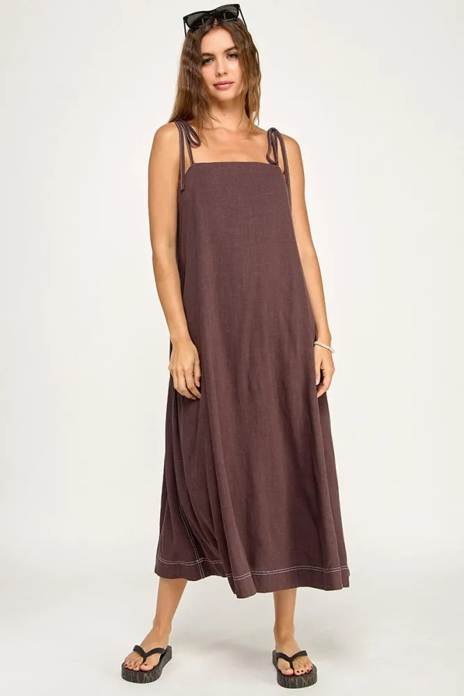 Brown Shoulder Tie Maternity Midi Dress sold by Pinkblush product image thumbnail 5