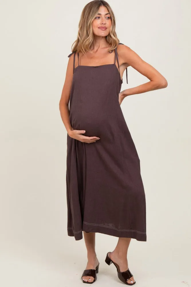 Brown Shoulder Tie Maternity Midi Dress sold by Pinkblush product image thumbnail 2